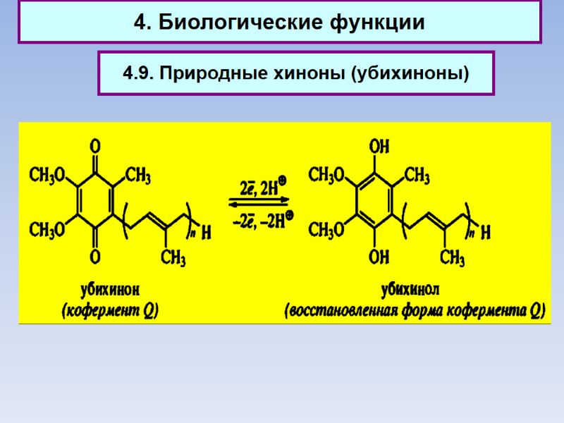 4. Биологические функции 4.9. Природные хиноны (убихиноны)